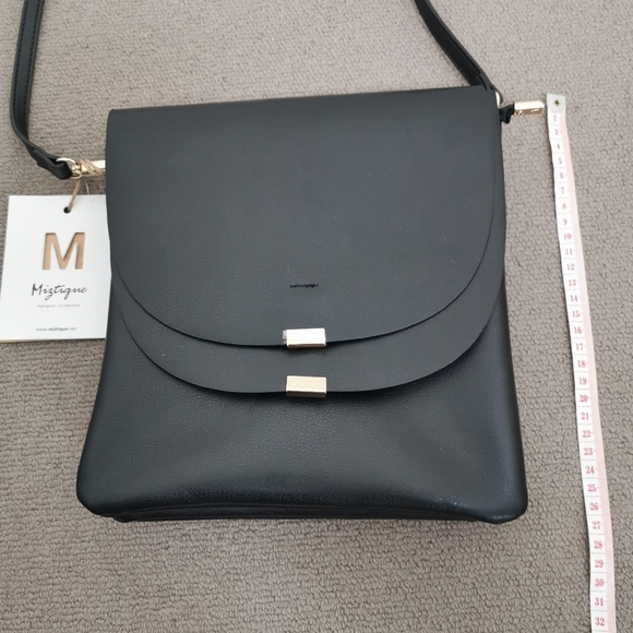 NWT Miztique Crossbody Bag designer collection black and gold multi compartment - Picture 9 of 13